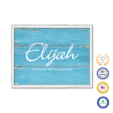 Elijah Name Plate White Wash Wood Frame Canvas Print Boutique Cottage Decor Shabby Chic