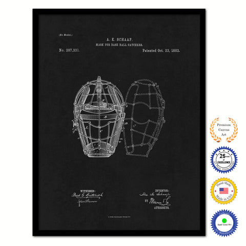 1883 Mask for Baseball Catchers Old Patent Art Print on Canvas Custom Framed Vintage Home Decor Wall Decoration Great for Gifts