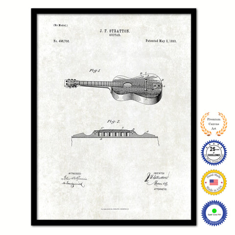 1893 Acoustic Guitar Old Patent Art Print on Canvas Custom Framed Vintage Home Decor Wall Decoration Great for Gifts