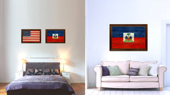 Haiti Country Flag Texture Canvas Print with Brown Custom Picture Frame Home Decor Gift Ideas Wall Art Decoration