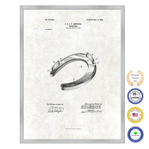 1898 Cowboy Horseshoe Antique Patent Artwork Silver Framed Canvas Print Home Office Decor Great for Cowboy Cowgirl Horseback Rider