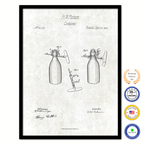1862 Wine Corkscrew Old Patent Art Print on Canvas Custom Framed Vintage Home Decor Wall Decoration Great for Gifts