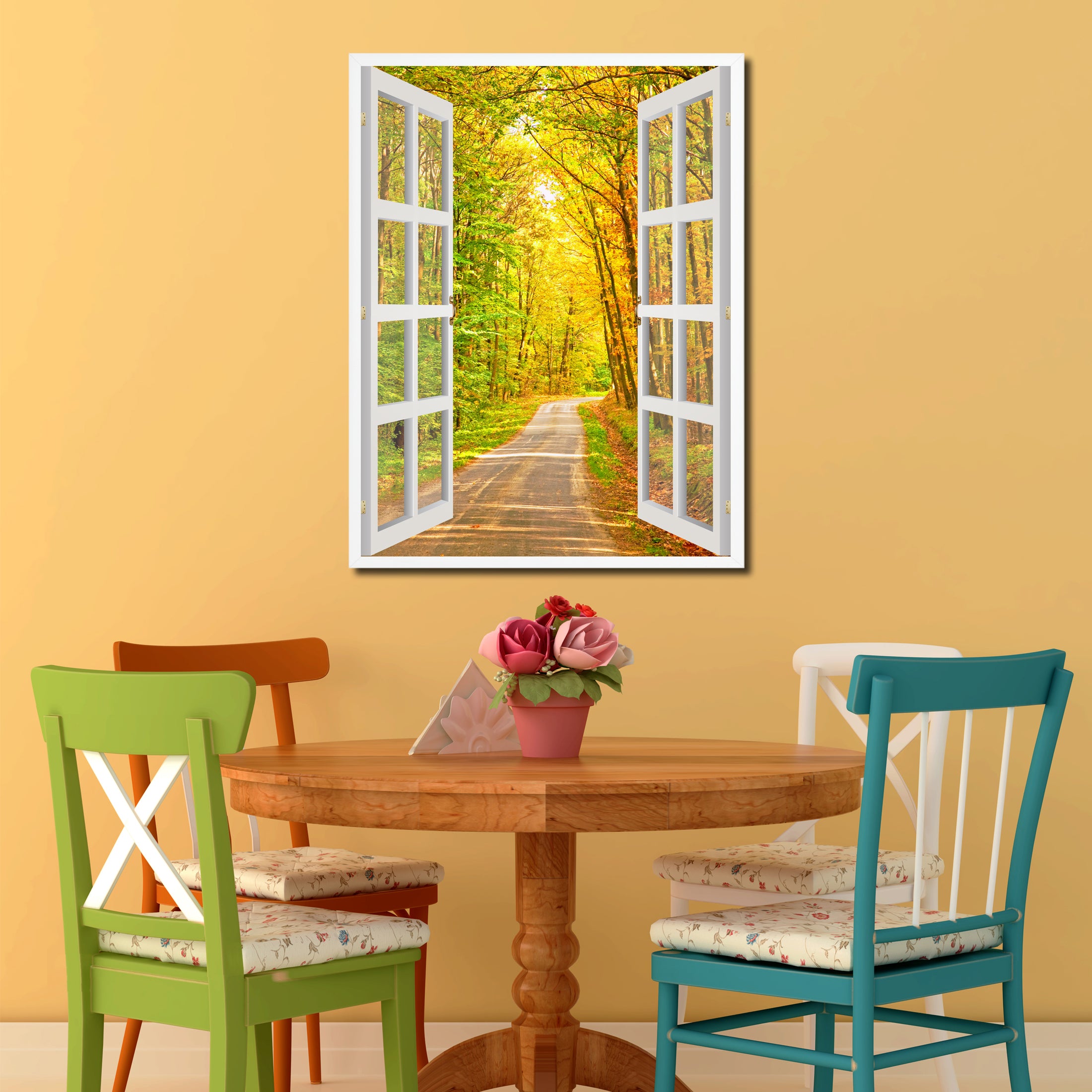 Pathway Autumn Park Fall Forest Picture French Window Canvas Print with Frame Gifts Home Decor Wall Art Collection