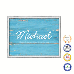 Michael Name Plate White Wash Wood Frame Canvas Print Boutique Cottage Decor Shabby Chic