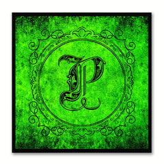 Alphabet P Green Canvas Print Black Frame Kids Bedroom Wall Décor Home Art