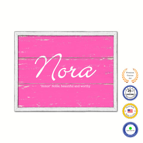 Nora Name Plate White Wash Wood Frame Canvas Print Boutique Cottage Decor Shabby Chic
