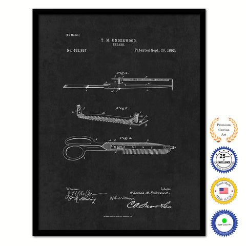 1892 Barber Shears Vintage Patent Artwork Black Framed Canvas Home Office Decor Great Gift for Barber Salon Hair Stylist