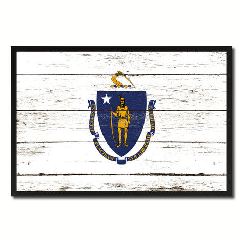 Massachusetts State Flag Vintage Canvas Print with Black Picture Frame Home DecorWall Art Collectible Decoration Artwork Gifts
