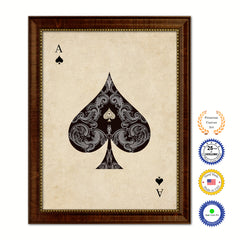 Ace Spades Poker Decks of Vintage Cards Print on Canvas Brown Custom Framed