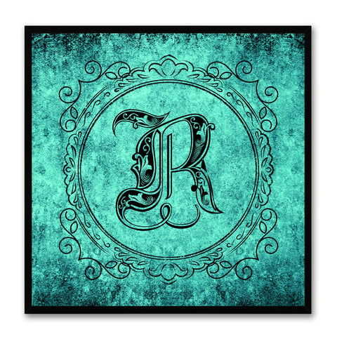 Alphabet R Aqua Canvas Print Black Frame Kids Bedroom Wall Décor Home Art