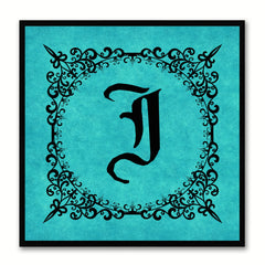 Alphabet J Aqua Canvas Print Black Frame Kids Bedroom Wall Décor Home Art