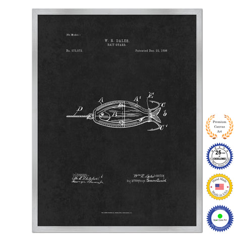 1896 Fishing Bait Guard Antique Patent Artwork Silver Framed Canvas Home Office Decor Great for Fisherman Cabin Lake House