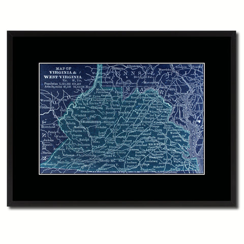 West Virginia Vintage Vivid Color Map Canvas Print, Picture Frame Home Decor Wall Art Office Decoration Gift Ideas