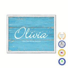 Olivia Name Plate White Wash Wood Frame Canvas Print Boutique Cottage Decor Shabby Chic