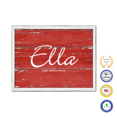 Ella Name Plate White Wash Wood Frame Canvas Print Boutique Cottage Decor Shabby Chic