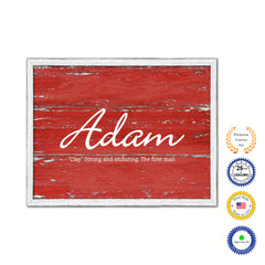 Adam Name Plate White Wash Wood Frame Canvas Print Boutique Cottage Decor Shabby Chic