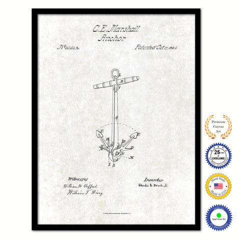 1865 Anchor Old Patent Art Print on Canvas Custom Framed Vintage Home Decor Wall Decoration Great for Gifts
