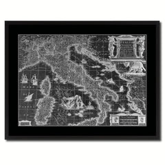 Italy Vintage Monochrome Map Canvas Print, Gifts Picture Frames Home Decor Wall Art
