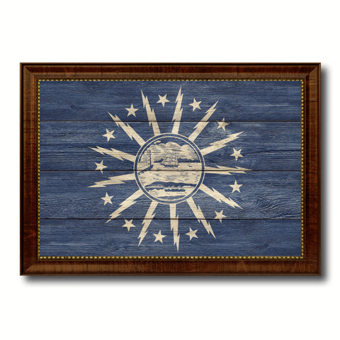 Milwaukee City Wisconsin State Texture Flag Canvas Print Brown Picture Frame