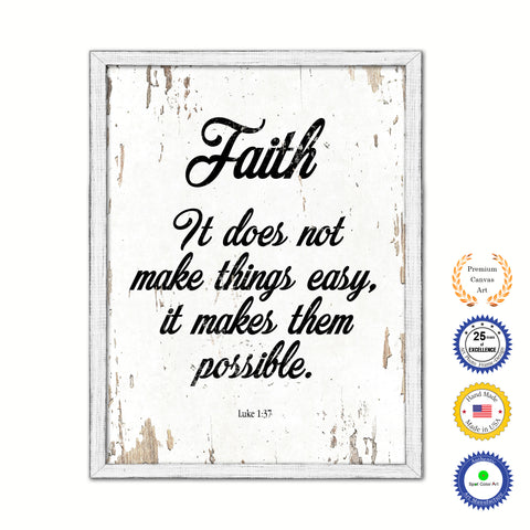 Faith it does not make things easy it makes them possible - Luke 1:37 Bible Verse Gifts Home Decor Wall Art Canvas Print with Custom Picture Frame, Aqua