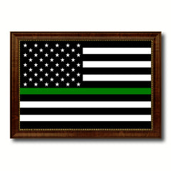 Thin Green Line Support Border Patrol American USA Flag Canvas Print with Brown Picture Frame Home Decor Wall Art Gift Ideas