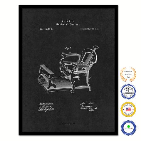 1875 Barbers Chairs Vintage Patent Artwork Black Framed Canvas Home Office Decor Great Gift for Barber Salon Hair Stylist