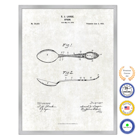 1902 Spoon Old Patent Art Print on Canvas Custom Framed Vintage Home Decor Wall Decoration Great for Gifts