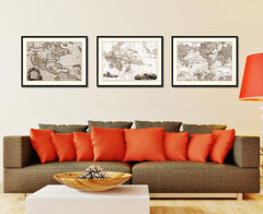 Oceania Australia New Zealand Vintage Sepia Map Canvas Print, Picture Frame Gifts Home Decor Wall Art Decoration