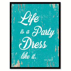 Life Is A Party Dress Like It Audrey Hepburn Quote Saying Framed Canvas Print Gift Ideas Home Decor Wall Art 111559 Aqua