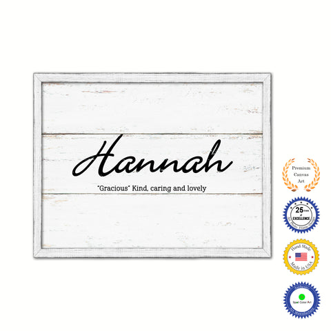 Hannah Name Plate White Wash Wood Frame Canvas Print Boutique Cottage Decor Shabby Chic