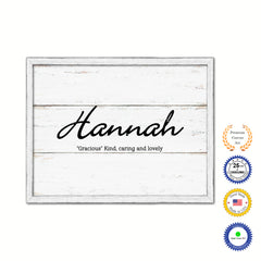 Hannah Name Plate White Wash Wood Frame Canvas Print Boutique Cottage Decor Shabby Chic