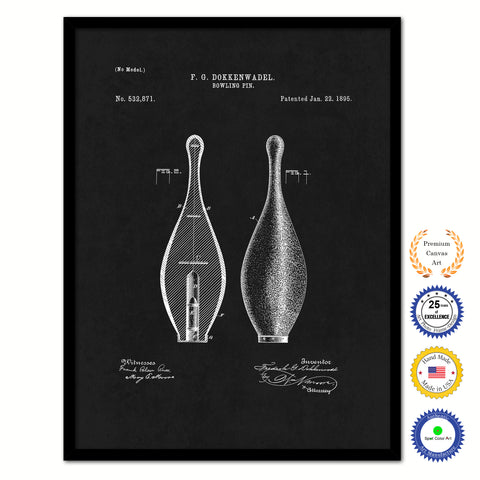 1895 Bowling Pin Old Patent Art Print on Canvas Custom Framed Vintage Home Decor Wall Decoration Great for Gifts