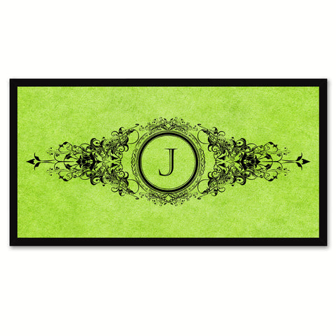 Alphabet Letter J Green Canvas Print, Black Custom Frame