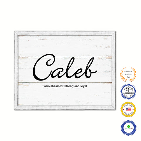 Caleb Name Plate White Wash Wood Frame Canvas Print Boutique Cottage Decor Shabby Chic