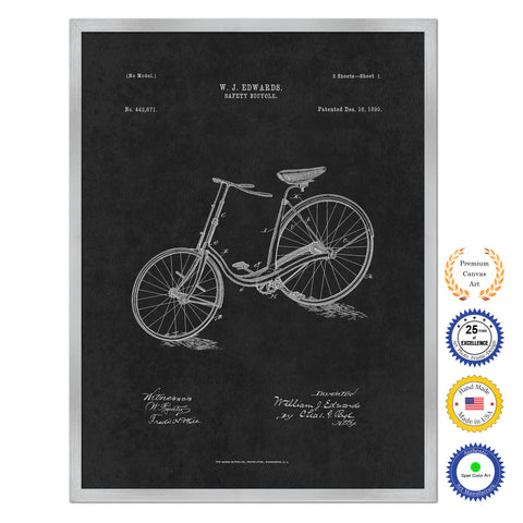 1890 Safety Bicycle Old Patent Art Print on Canvas Custom Framed Vintage Home Decor Wall Decoration Great for Gifts