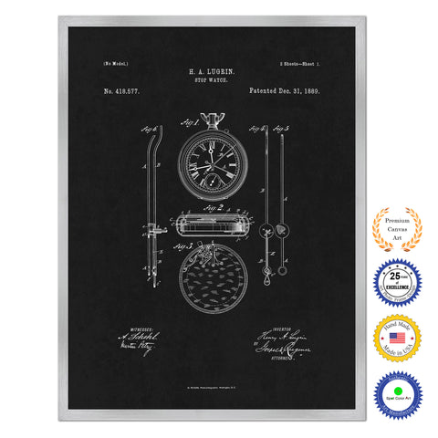 1889 Stop Watch Old Patent Art Print on Canvas Custom Framed Vintage Home Decor Wall Decoration Great for Gifts
