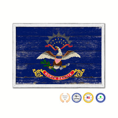 North Dakota State Flag Shabby Chic Gifts Home Decor Wall Art Canvas Print, White Wash Wood Frame