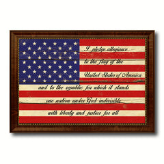 The Pledge of Allegiance American USA Flag Vintage Canvas Print with Brown Picture Frame Gifts Ideas Home Decor Wall Art Decoration