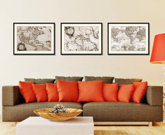 North East Canada & Greenland Vintage Sepia Map Canvas Print, Picture Frame Gifts Home Decor Wall Art Decoration