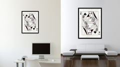 Queen Spades Poker Decks of Vintage Cards Print on Canvas Black Custom Framed