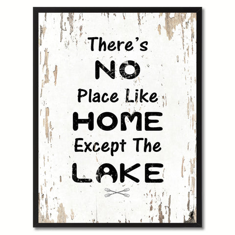 There's No Place Like Home Except The Lake Saying Canvas Print, Black Picture Frame Home Decor Wall Art Gifts