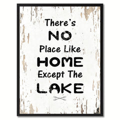 There's No Place Like Home Except The Lake Saying Canvas Print, Black Picture Frame Home Decor Wall Art Gifts