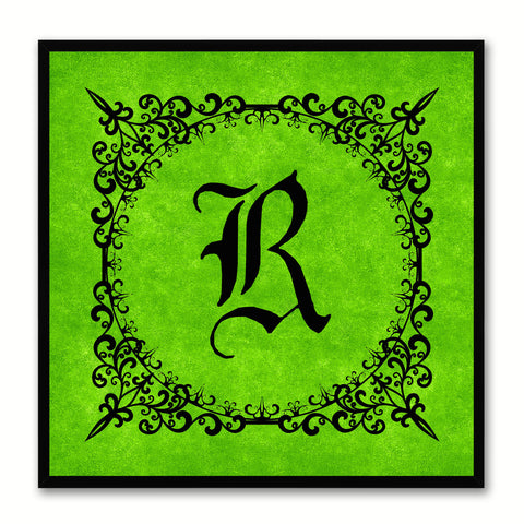 Alphabet R Green Canvas Print Black Frame Kids Bedroom Wall Décor Home Art