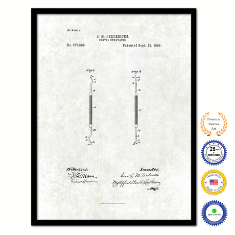 1896 Dentist Dental Excavator Vintage Patent Artwork Black Framed Canvas Print Home Office Decor Great for Dentist Orthodontist