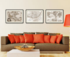 Cincinnati Vintage Sepia Map Canvas Print, Picture Frame Gifts Home Decor Wall Art Decoration