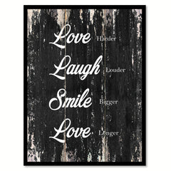 Love harder laugh louder smile bigger love longer Motivational Quote Saying Canvas Print with Picture Frame Home Decor Wall Art