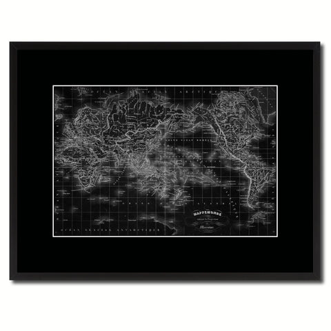 World Vintage Monochrome Map Canvas Print, Gifts Picture Frames Home Decor Wall Art
