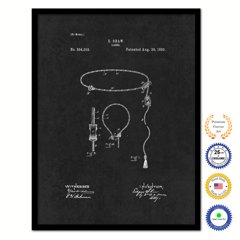 1893 Cowboy Lasso Vintage Patent Artwork Black Framed Canvas Home Office Decor Great for Cowboy Cowgirl Horseback Rider