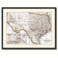 Texas Vintage Sepia Map Canvas Print, Picture Frame Gifts Home Decor Wall Art Decoration
