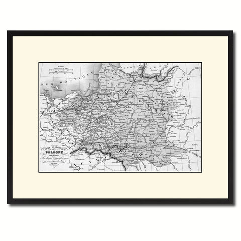 Poland Prussia Germany Vintage B&W Map Canvas Print, Picture Frame Home Decor Wall Art Gift Ideas